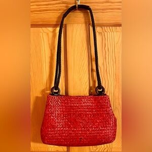 Vtg St. John’s Bay Red Woven Straw Shoulder Bag Minimalist Boho Summer Handbag